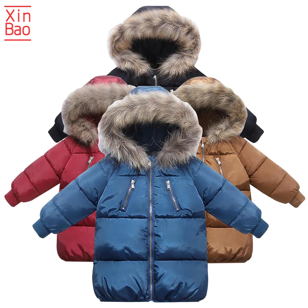 XINBAO/ детское теплое зимнее пальто с капюшоном из искусственного меха для маленьких мальчиков и девочек, куртка, пальто Детская верхняя одежда длинная одежда для подростков
