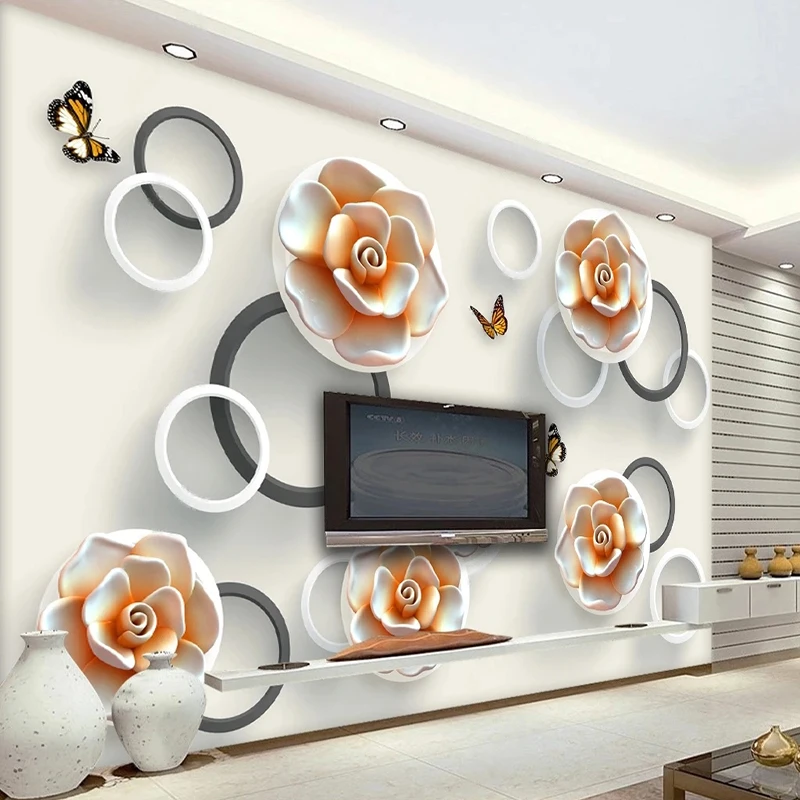 

3D Настенные обои на заказ, рельефные цветы, геометрический круг, искусство для гостиной, настенные украшения, настенные бумаги
