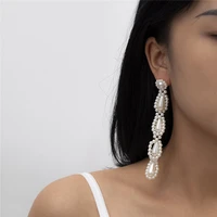 new fashion temperament elegant imitate pearl long pendant earrings korean version women simple niche retro earrings accessories