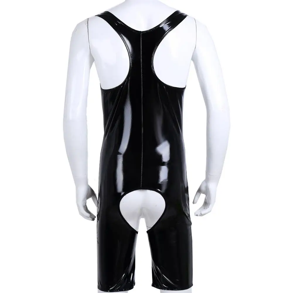 Мужское нижнее белье сексуальное боди Wetlook Блестящий Лакированная кожа с
