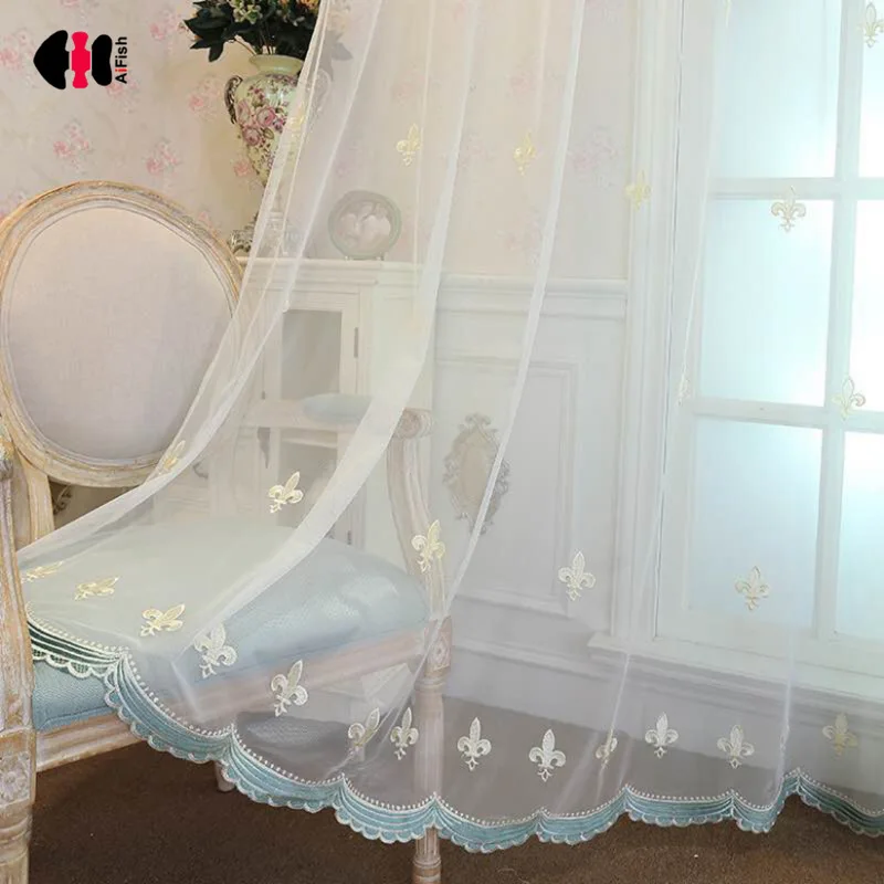 

Luxury European Embroidered Voile Curtain for Bedroom Delicate Sheer Rural Villa New Home French Window Cortinas M159C