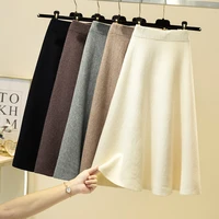 winter wool knitted skirt womens 2020 autumn mid length high waist a line knit cotton retro slim pleated skirt for women