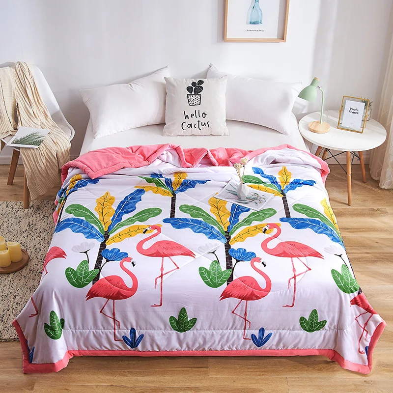 

Summer Washed Quilt Polyester Air-conditioning Comforter Soft Breathable Cool Blanket Thin Blanket Print Bedspread Bed Cover
