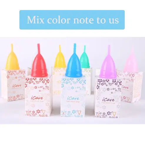 Mix color note to us 100 шт милые Оптовые Многоразовые Медицинские силиконовые менструальные чашки женский гигиенический продукт женщина менструация Copo BMC01PK - Цвет: Mix color note to us
