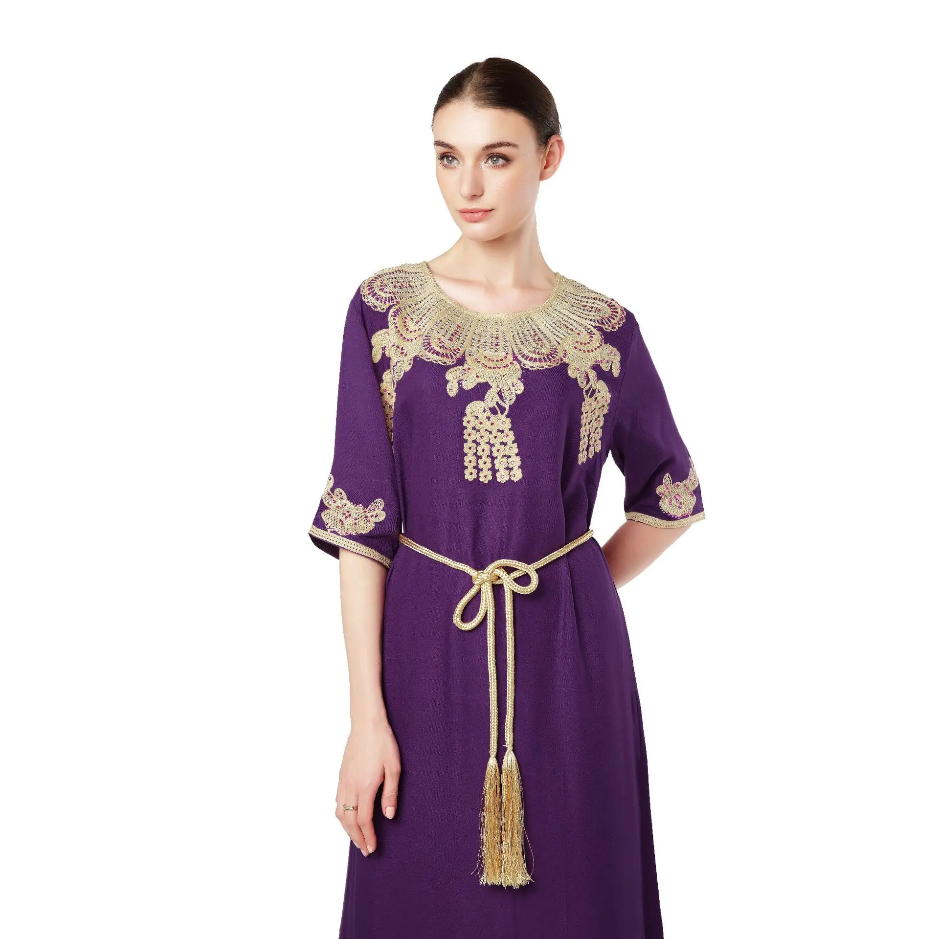 

Ramadan Turkey India Muslim Dress Lace-up Abaya Duabi Arabic Vestidos Moroccon Kaftan Islamic Clothing Jilbab Gown Robe 2021