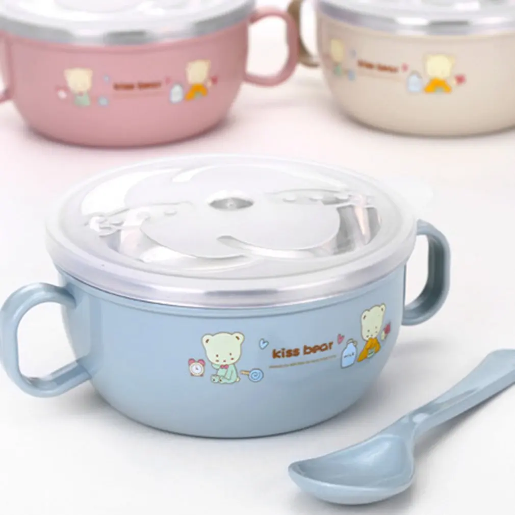 

Smart Stainless Steel Cartoon Feeding Bowl with Handles and Spoon for Babies Toddlers and Kids BPA free