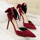 Женские туфли-лодочки 2020 новые женские босоножки на высоком каблуке с украшением в виде банта; Свадебные туфли; Цвет красный женские туфли; Элегантные вечерние туфли размера плюс; Большие размеры 35-43