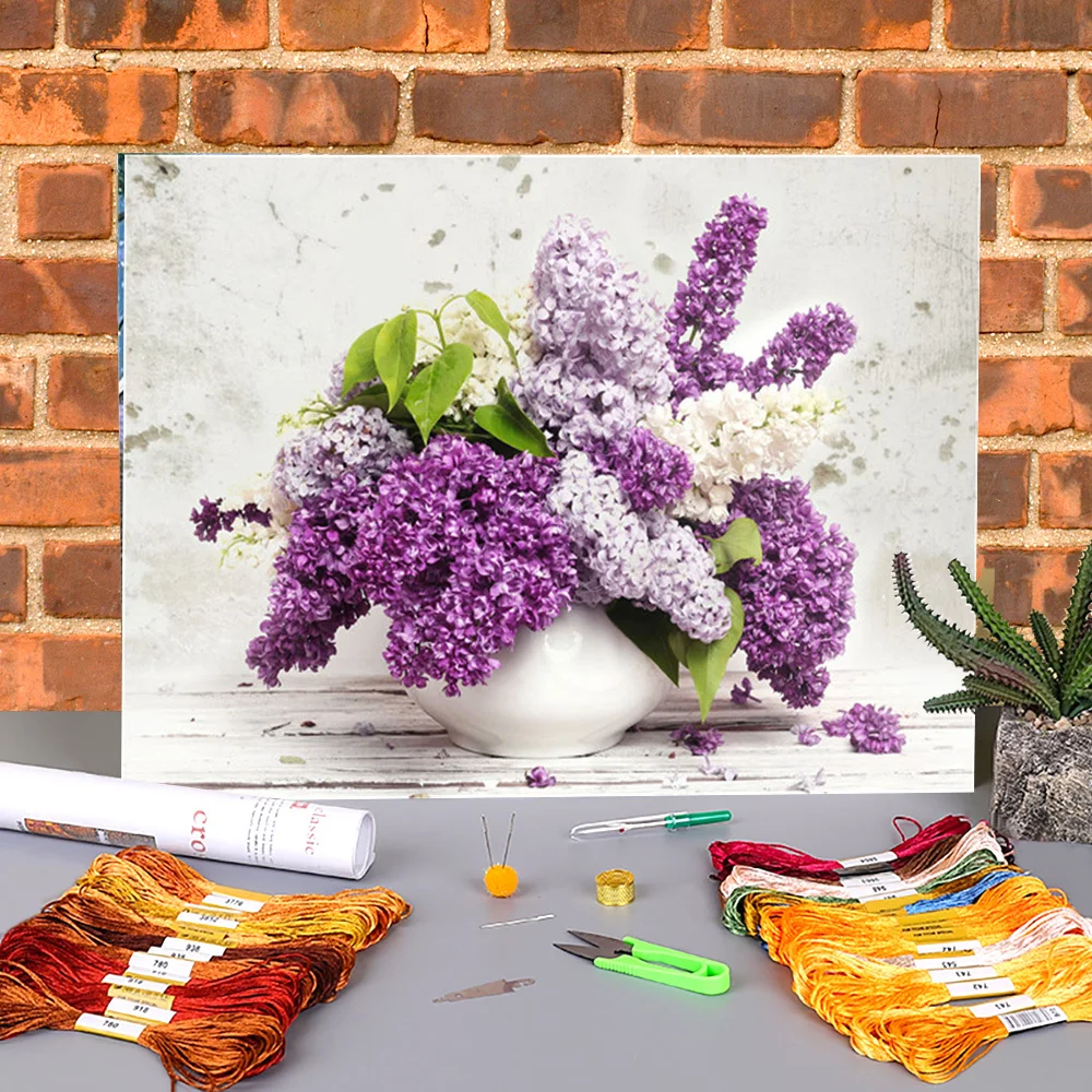 Холст с цветочным принтом розы 11CT Вышивка крестом узоры DMC нитки для шитья ручная