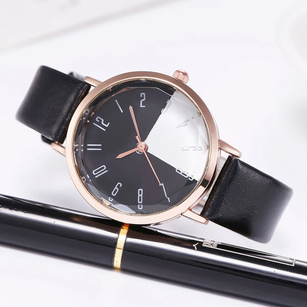 Простые женские деловые часы с разноцветным циферблатом модные кварцевые