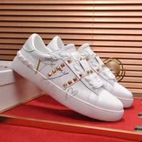luxury designer ladies flat shoe round head lacing riveted leather white sneaker classic versatile casual shoes plus size 44