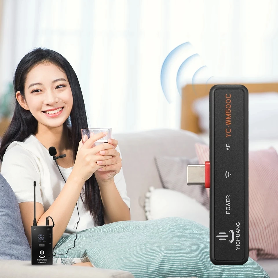YC-WM500 20-канальный беспроводной петличный микрофон UHF для ноутбука планшета