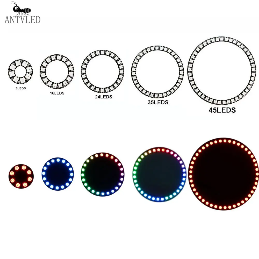 WS2812b Led ring Addressable 8/16/24/35/45Leds 5050 RGB Led Diode Ring Color IC Built-in LED