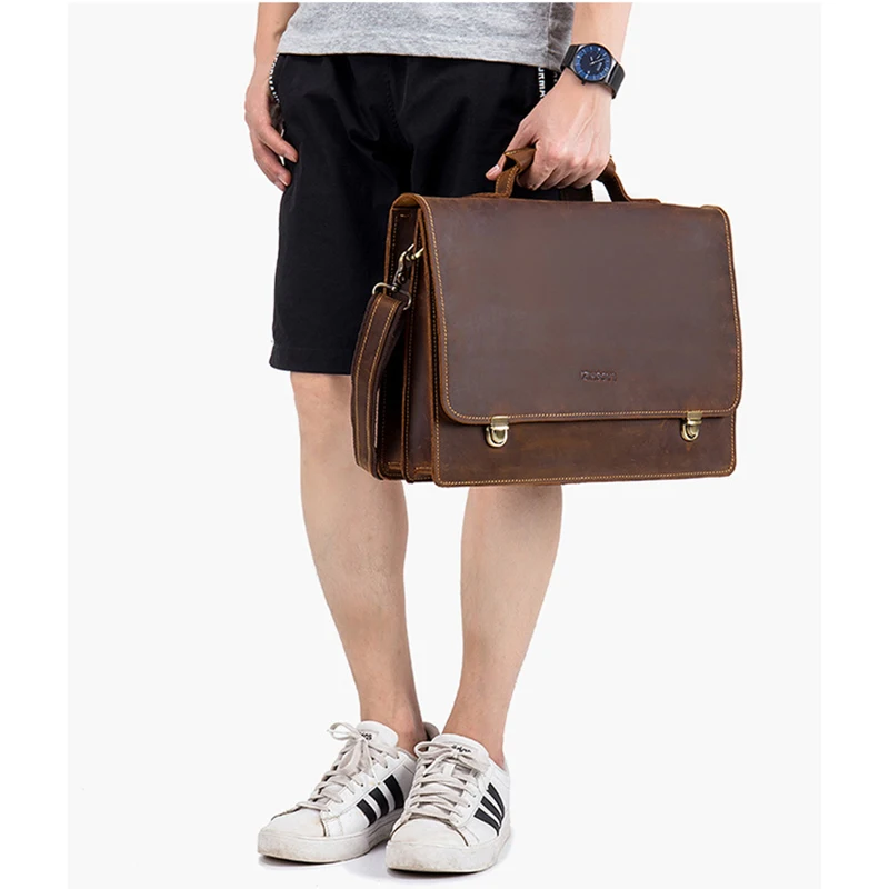 Портфель мужской из 100% натуральной кожи брендовый винтажный мессенджер Крейзи