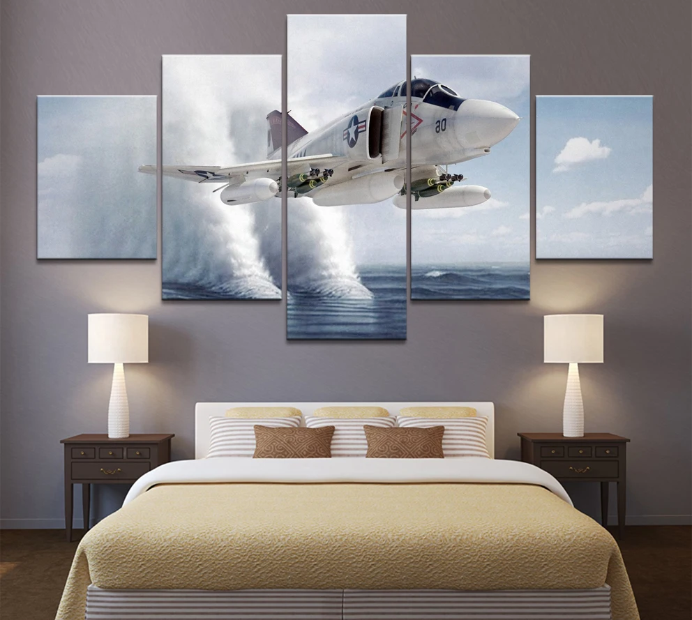 

Home Decor Printed Modern Canvas Living Room HD Pictures 5 Panel canvat F-4-Phantom Landscape Modular Painting Wall Poster