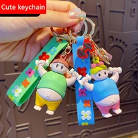 new fashion dumbbell lifter leather bag car keychain plastic soft rubber doll pendant key holder ring accessories jewelry gift