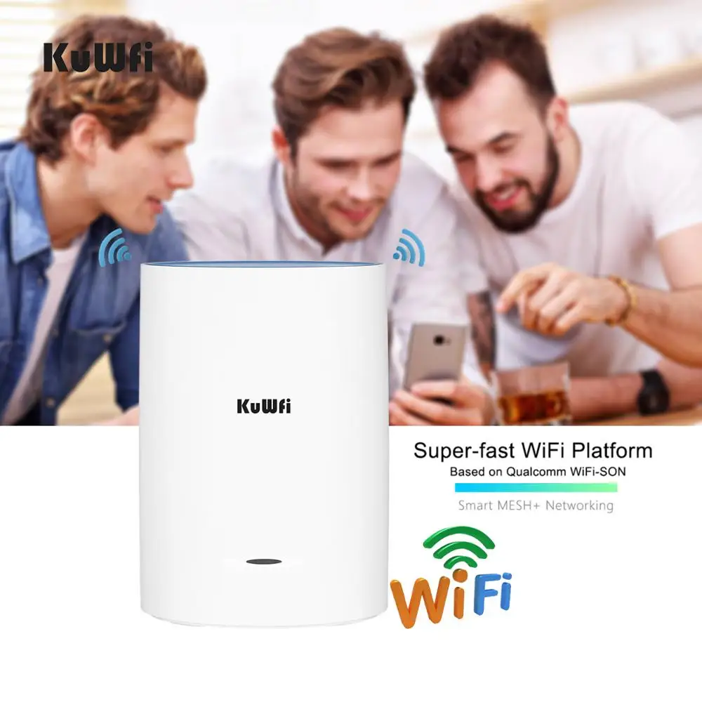 Трехдиапазонная домашняя сетчатая Wi Fi система KuWFi с AC2200 скоростью Gigabit Mesh WiFi5