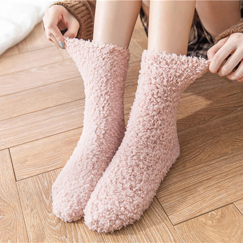 

Женские утепленные носки, модные зимние теплые коралловые флисовые пушистые однотонные носки для сна, мужские носки для кровати, носки
