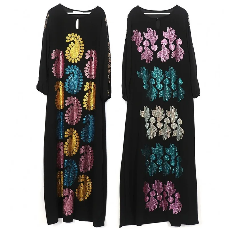 Черные африканские платья с длинным рукавом и бриллиантами для женщин одежда