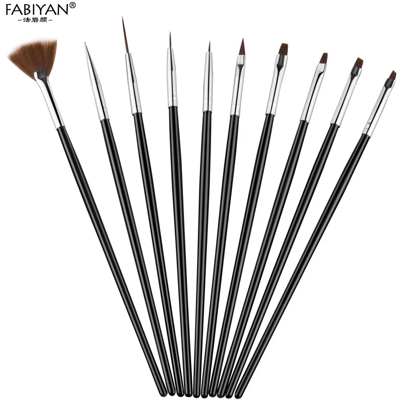 10Pcs/Set Black Acrylic DIY Painting Drawing Nail Art Pen Brush UV Gel Builder Line Fin Fan Manicure Tools Polish Salon Design | Красота и