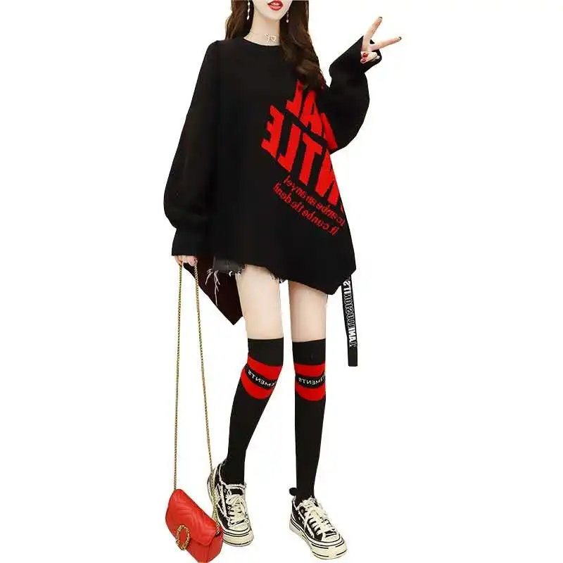 

Свитер женский средней длины, Осень-зима 2020, новинка, свободный стильный свитер с надписью и надписью, верхняя одежда
