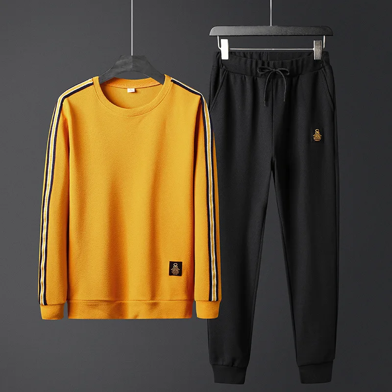 

Новинка 2020, осенне-весенний мужской спортивный костюм, простая облегающая одежда из 2 предметов с длинным рукавом, популярная универсальная...