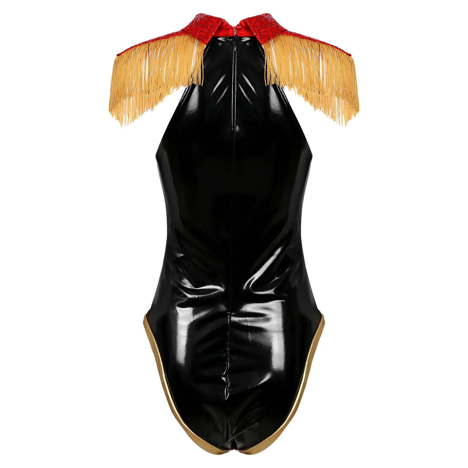 Женский лоскутный Боди без рукавов с блестками костюм-кошка из лакированной кожи