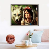 5d diy full square round resin diamond painting wolf woman cross stitch embroidery mosaic new arrival fall decor