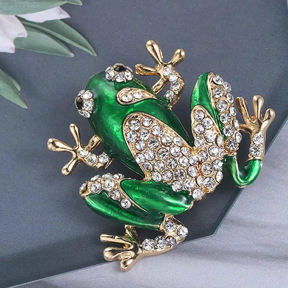 Лидер продаж! Золотистая/зеленая модная Милая женская брошь в виде лягушки