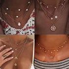 Винтажные Многослойные золотые ожерелья для женщин, модные ожерелья и подвески в стиле бохо с Луной, звездой и кристаллами, чокер, ювелирные изделия 2022