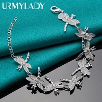urmylady 925 sterling silver full 8 dragonfly chain charm bracelet for women wedding engagement celebration fashion jewelry