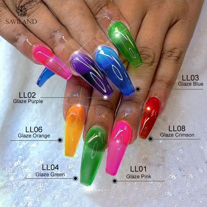 Желе лак для ногтей SAVILAND желе со стеклянными конфетами Радужный Янтарный Гель