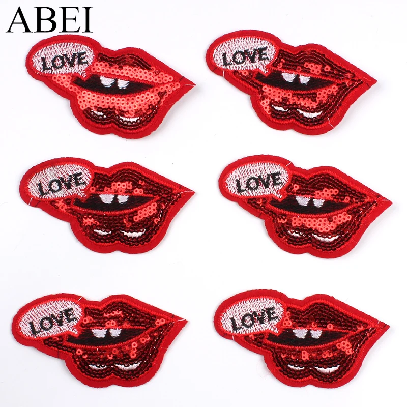 10 шт. расшитые блестками нашивки в виде губ с вышивкой наклейками DIY модное платье