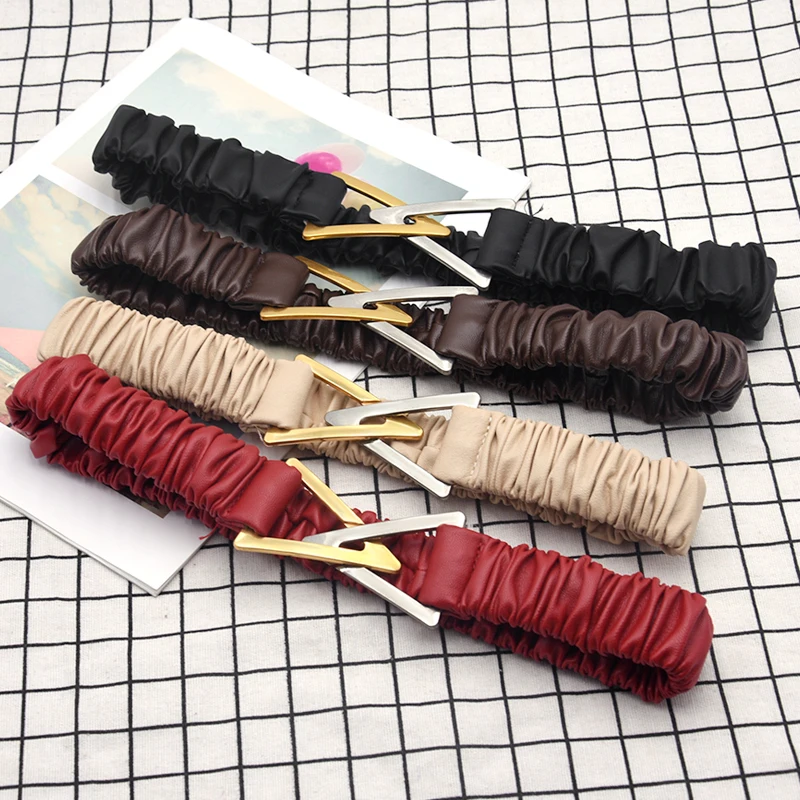 

New Women Stretch Belts Gold Silver Buckle Width 3CM Dress Decorative Belt Female Self cultivation Elastic Waist Closure Band