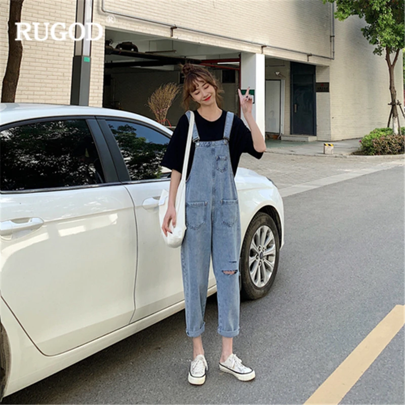 RUGOD 2019 Новый женский синий джинсовый комбинезон Свободный Повседневный мягкий