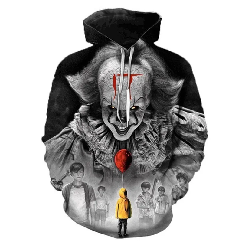 

New Arrival IT Chapter Two Movie Pennywise Clown Stephen King 3D Hoodie Men Fashion Personaity Hip Hop Cool Pullover Sweatshirts