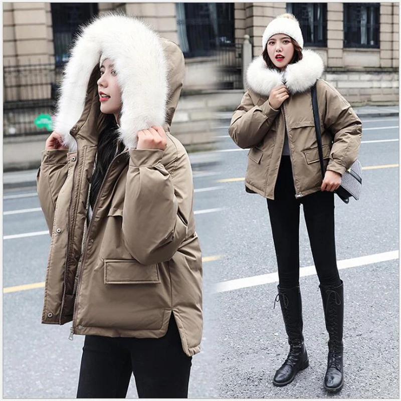 

2020 Winter Jacket Women Plus Size Womens Parkas hooded Cotton Coats Fur Collar Thicken Outerwear Short Female jacket tops R797