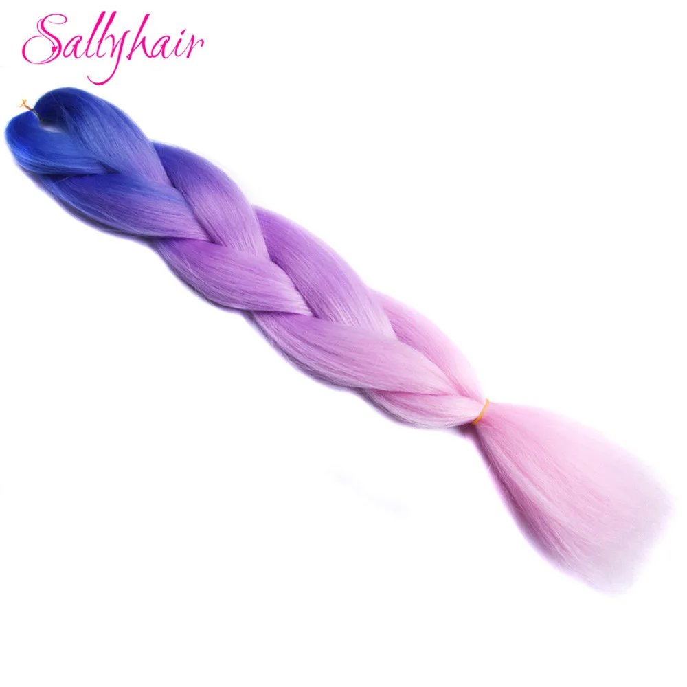 Sallyhair, 24 дюйма, Омбре, плетение волос, 2 тона, черный, винно-красный цвет, огромные косички, высокотемпературное волокно, синтетические волосы для наращивания - Цвет: # Фиолетовый