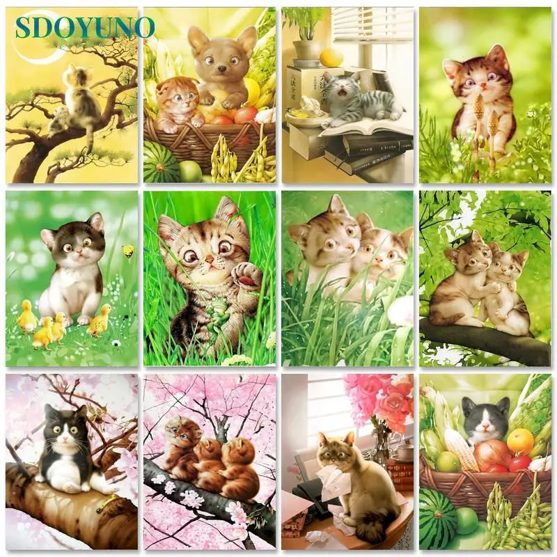 

SDOYUNO Acrylic Paint By Numbers Animals Oil Painting By Numbers On Canvas 40x50cm Cats Frameless DIY Home Decor Wall Art