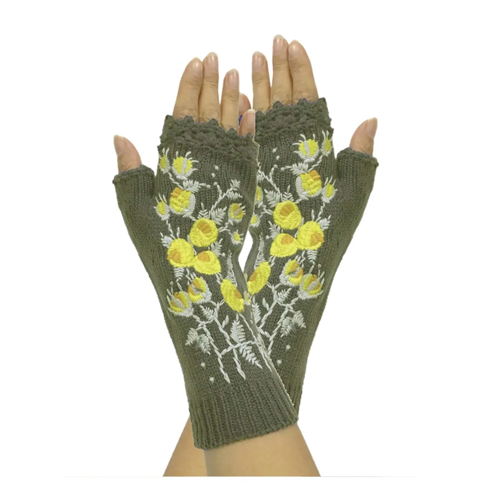 

Gloves Sweet Knitted Casual Autumn Winter Pattern Embroidery Floral Gloves
