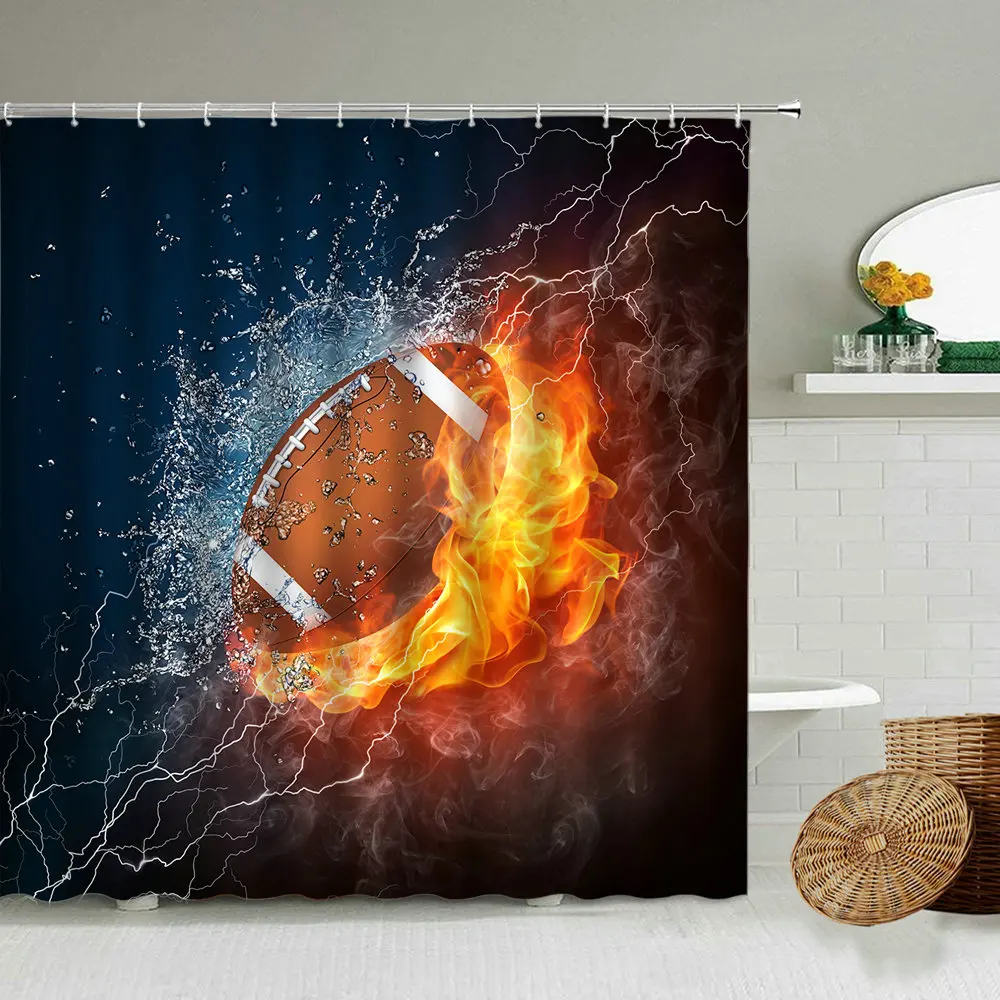 

Fire Flame Water Burning Shower Curtain Personality Creative Black Background Bathroom Accessories With Hook Waterproof Screen