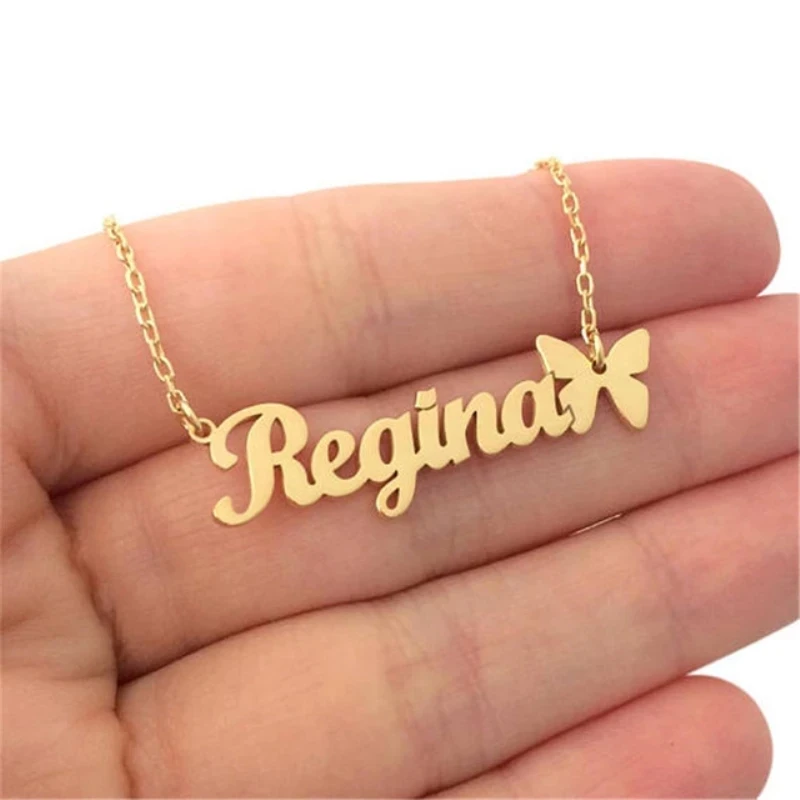 

VishowCo Custom Name Necklace With Butterfly For Women Stainless Steel Personalized Nameplate Letter Gold Choker Birthday Gift