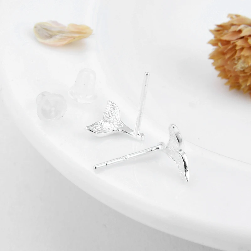 Женские серьги-гвоздики из серебра 925 пробы с хвостом Русалочки | Украшения и