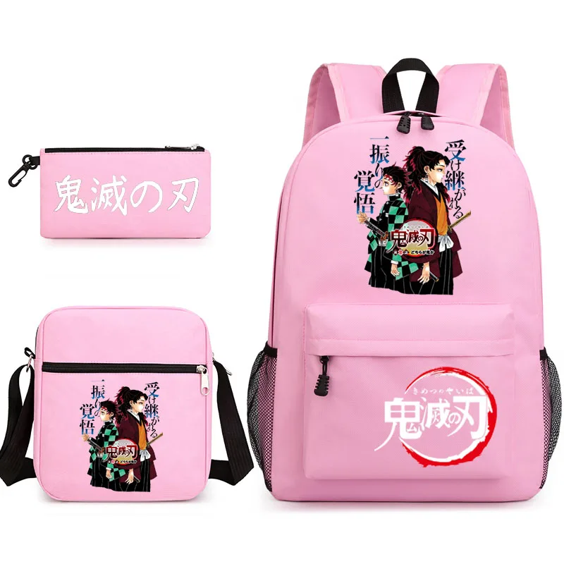

Demon Slayer 3 Pack Anime Backpack Student School Shoulder Backpack Pencil Bag Set Girl Travel Backpack