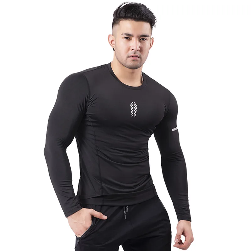 

New fitness suit men's high elastic speed dry long sleeve T-shirt basketball training sweat bursting running sportswear