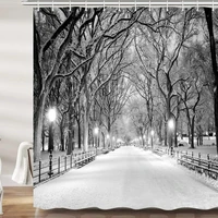winter street view shower curtain new york park night snow tree merry christmas polyester fabric bathroom accessories with hook
