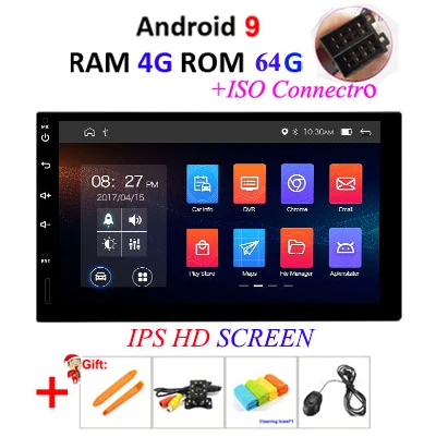DSP ips 4G 64G Android 9,0 2 Din Универсальное автомобильное радио ПК мультимедийный плеер видео gps головное устройство в тире для NISSAN/VW/TOYOTA OBD2 - Цвет: ISO 4G 64G IPS