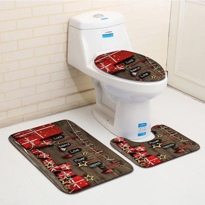

Christmas Gift Printed 3Pcs Mats For Bathroom And Toilet Non-slip Microfiber Floor Mats Bathroom Rugs Door Mats Toilet Bath Mat