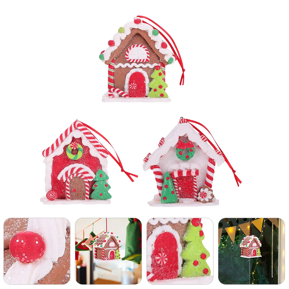 

3Pcs Christmas House Shaped Adornment Resin Crafts House Model Decoration