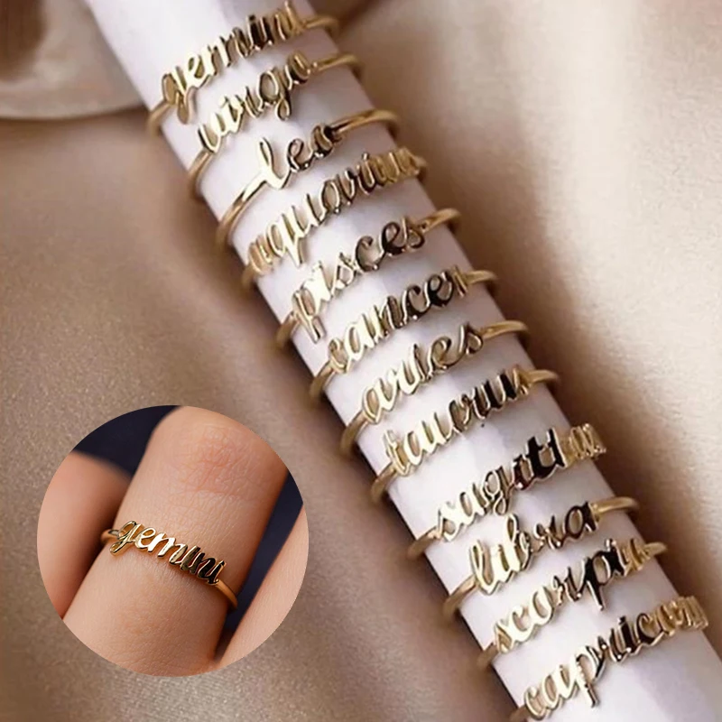 

12 Constellation Letter Rings Women Simple Fashion Rings Adjustable Open Rings Personality Women Jewelry Accessories Gifts