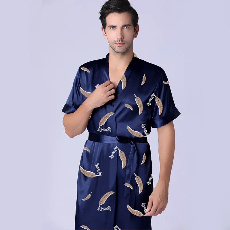 Летняя мужская ночная рубашка из ледяного шелка тонкий шелковый халат с
